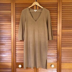 J Jill Tunic Sweater Dress Womens Size Small Linen Blend 3/4 Sleeve Knit Camel